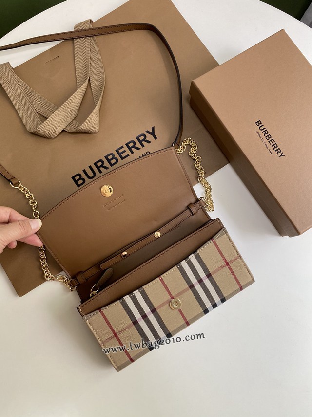 Burberry專門店新款House格紋拼皮革錢夾 巴寶莉小型手袋鏈條錢包 yxb1225